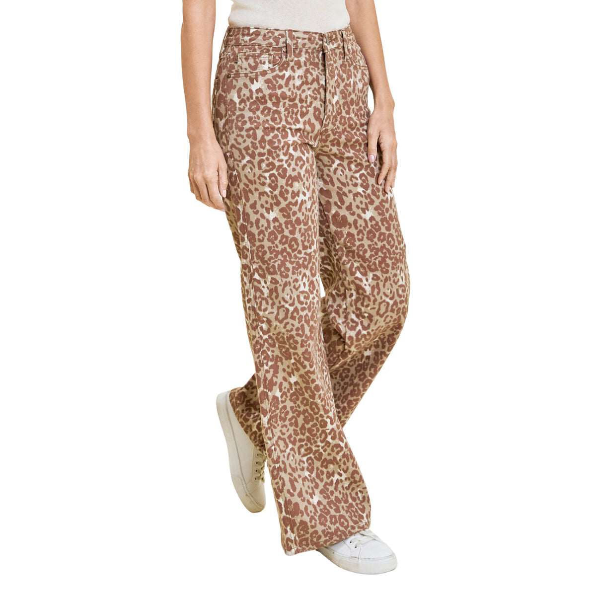 Judy Blue Women's Lux High Waist Wide Leg Jeans, Winter Leopard Print