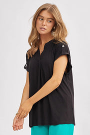 Dear Scarlett Womens Dolman Short Sleeve Top- Black