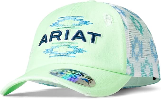 Ariat Womens Southwest Print Ponyflo Adjustable Cap Hat, Neon Green