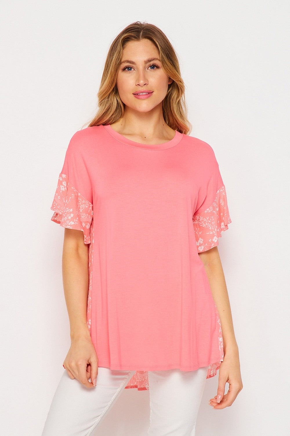 HoneyMe Womens Floral Print Short Sleeve Top