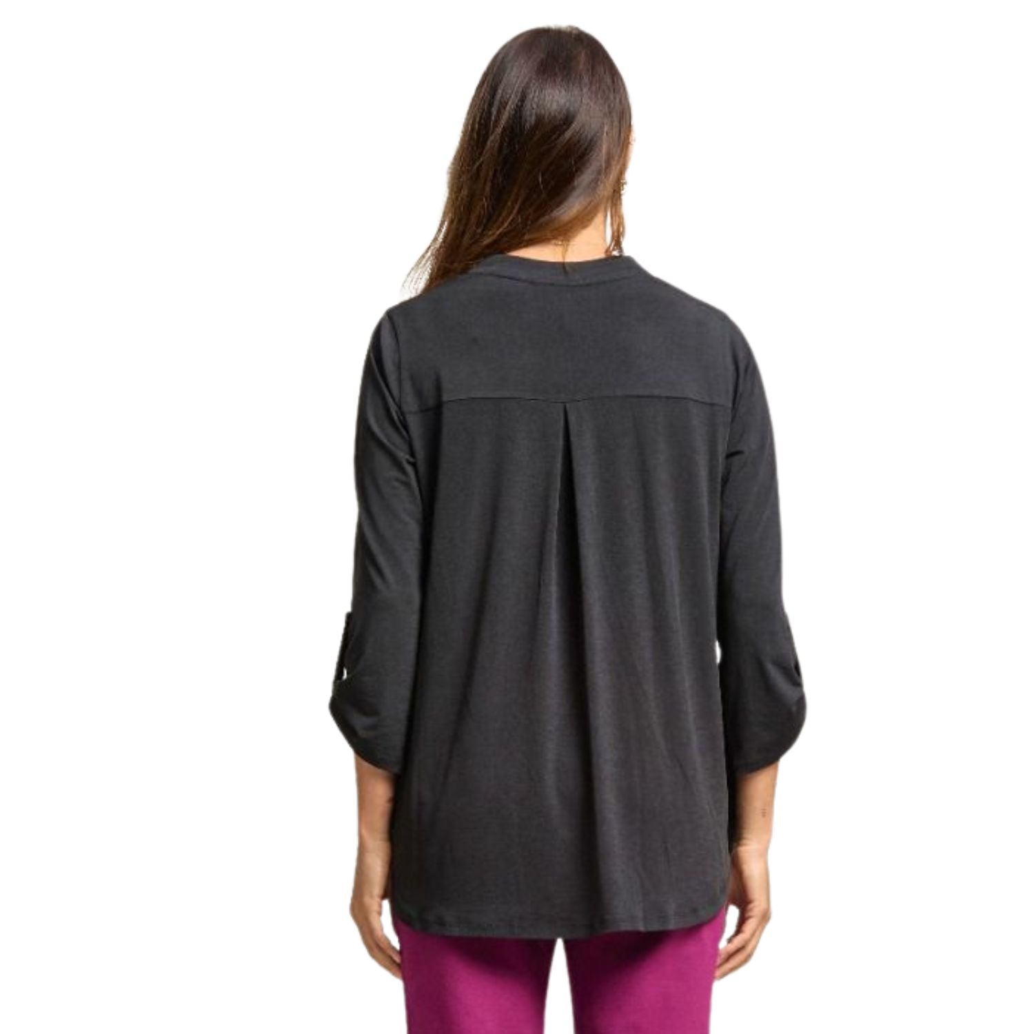 Dear Scarlett Womens Lizzy Relaxed Flowy High Low Blouse, Black