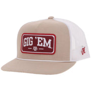 Hooey Mens Texas A&M Gig 'Em Adjustable Snapback Cap Hat, Tan/White