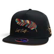 Lost Calf Wild Feather Unisex Flat Bill Trucker Snapback Hat, Black