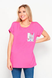 HoneyMe Womens Floral Print Rolled Short Sleeve Top