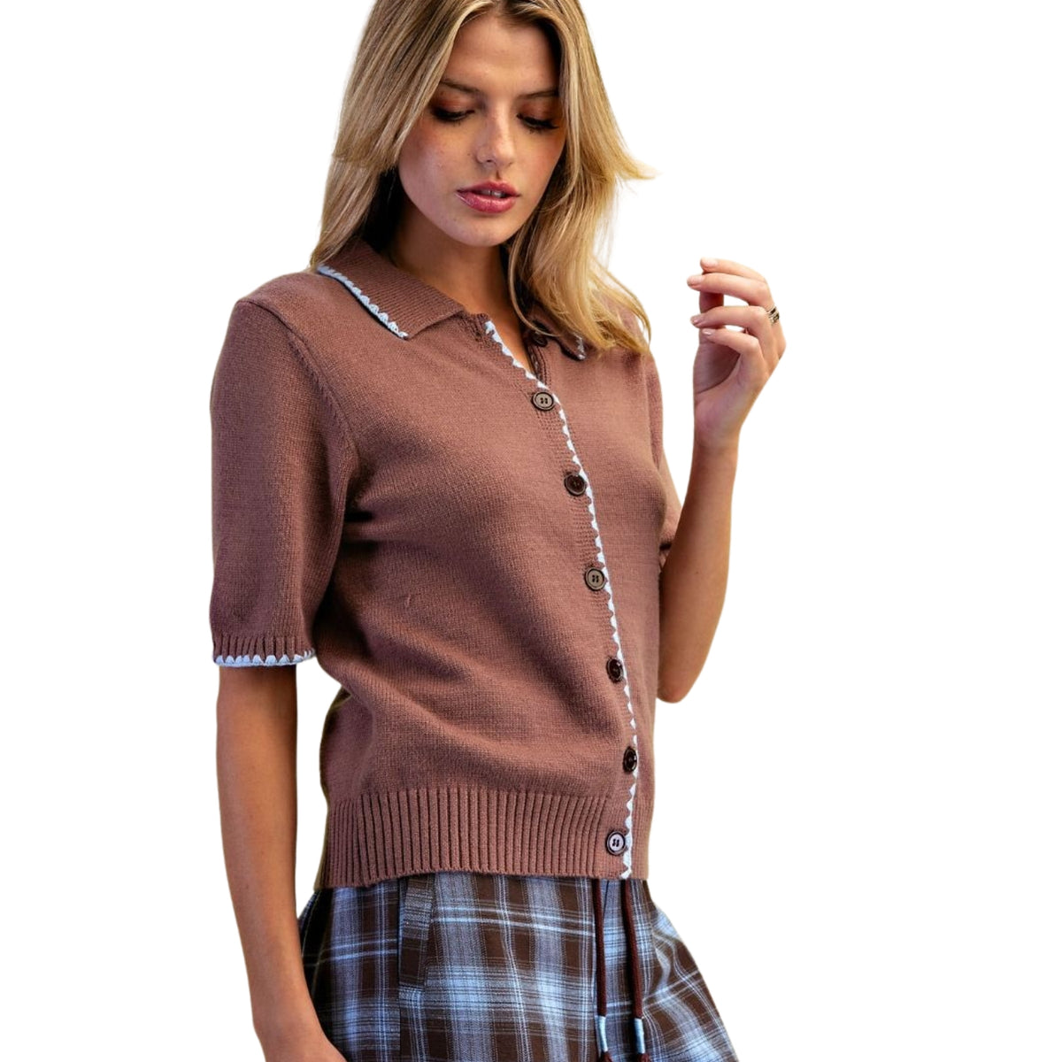 Easel Women's Button Down Knitted Sweater Cardigan, Mocha