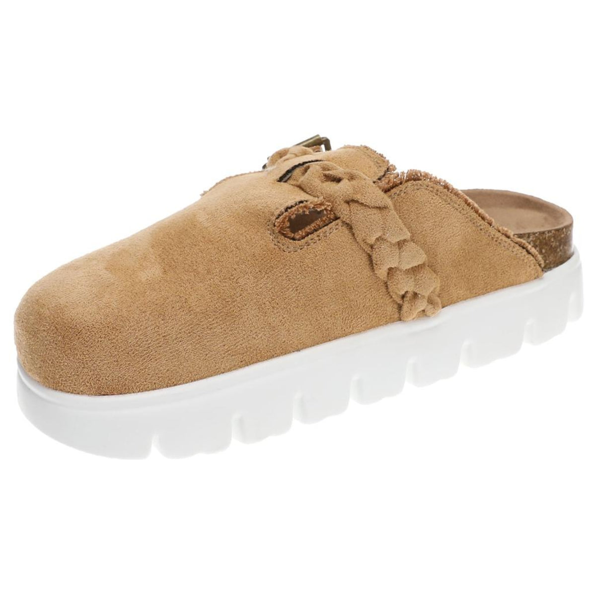 Very G Women's Cali Faux Suede Braided Buckle Platform Mules, Sand