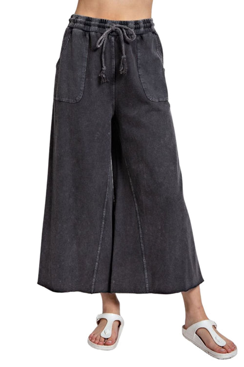 Easel Womens Washed Terry Knit Wide Pants