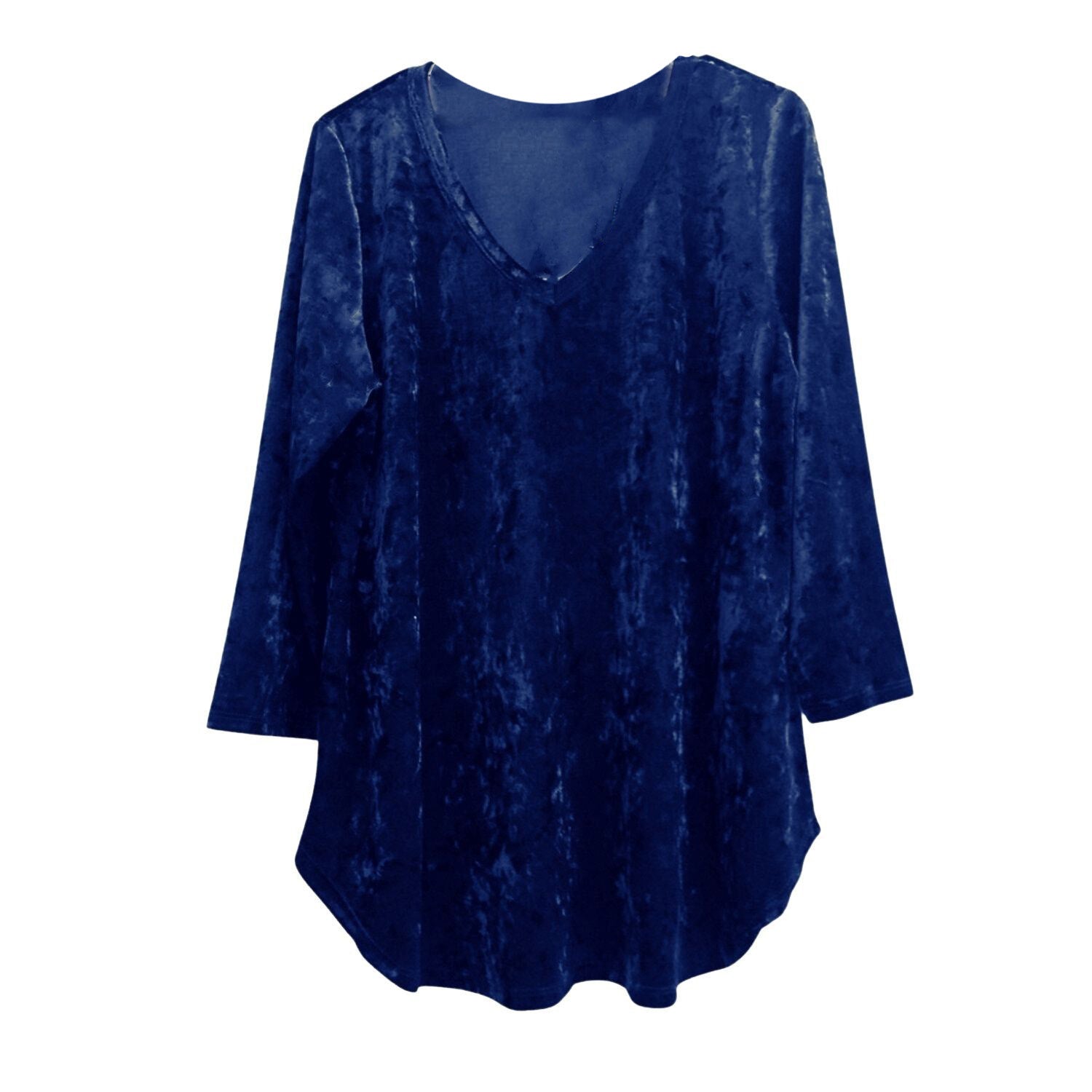 HoneyMe Womens 3/4 Sleeve V-Neck Lightweight Velveteen Top