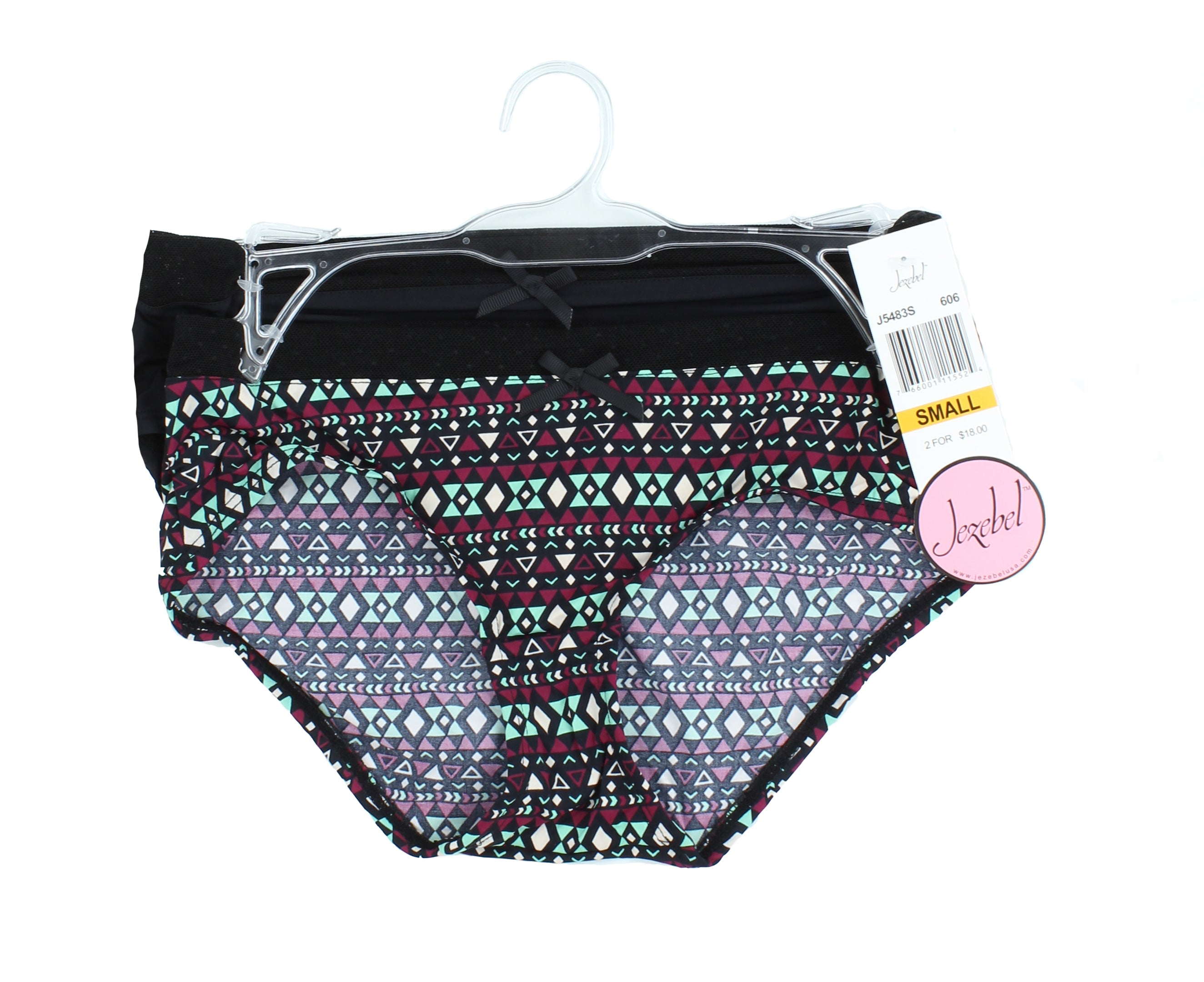 Felina Jezebel Womens 2 Pack Nylon Spandex Hipster Panties, Aztec Stripe/Black