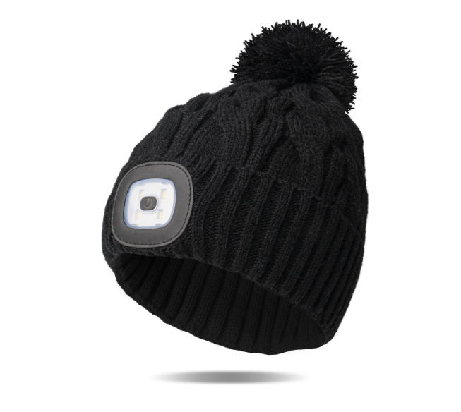 Night Scope Nova Women's Knit Pom Pom Beanie Hat and USB Rechargeable Light