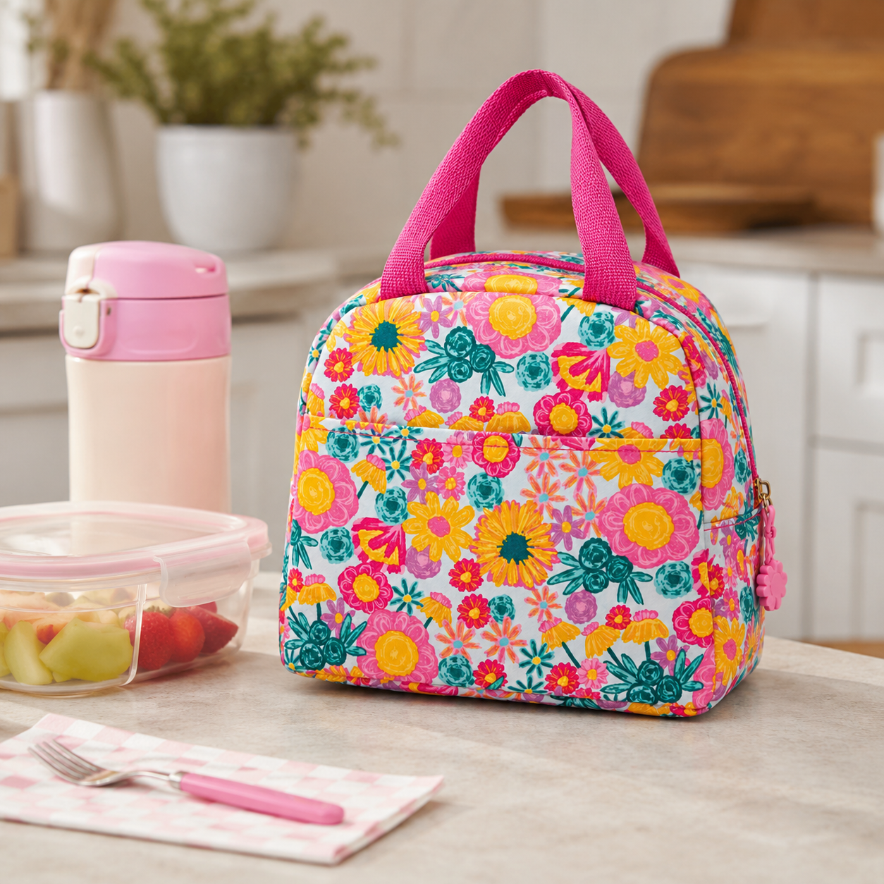 Jane Marie Kids Girls Bold Floral Water Resistant School Lunch Box