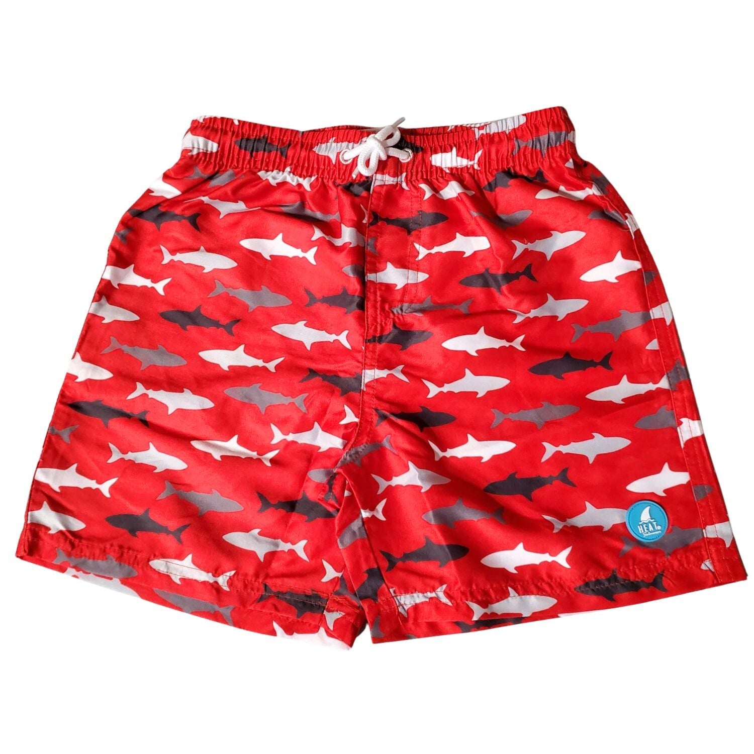Heat Swimwear Boys Printed Tie Front Swim Trunk Board Shorts, Gray Sharks