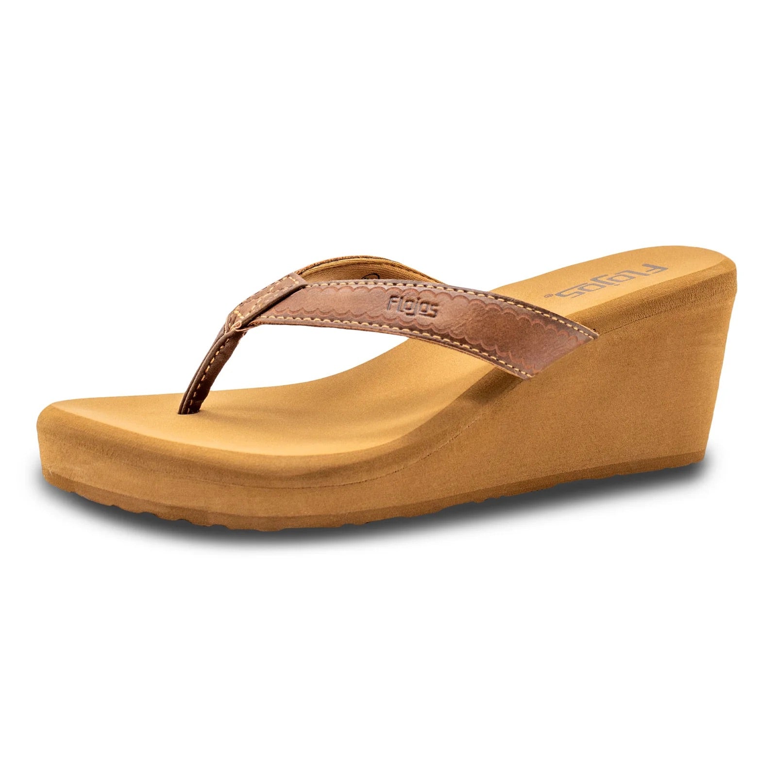 Flojos Womens Olivia Vintage Wedge Heel Thong Sandal- Tan