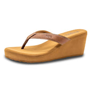 Flojos Womens Olivia Vintage Wedge Heel Thong Sandal- Tan