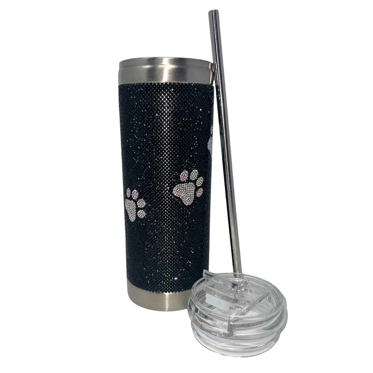 Jacqueline Kent Diamonds in the Ruff 20 oz Crystal Drink Tumbler, Black with Paws
