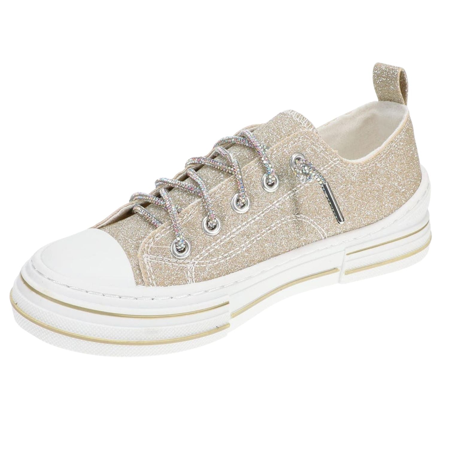 Very G Womens Aman Glitter 2 Lace Up Canvas Sneaker, Gold