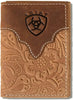 Ariat Mens Floral Embossed Leather Trifold Western Wallet