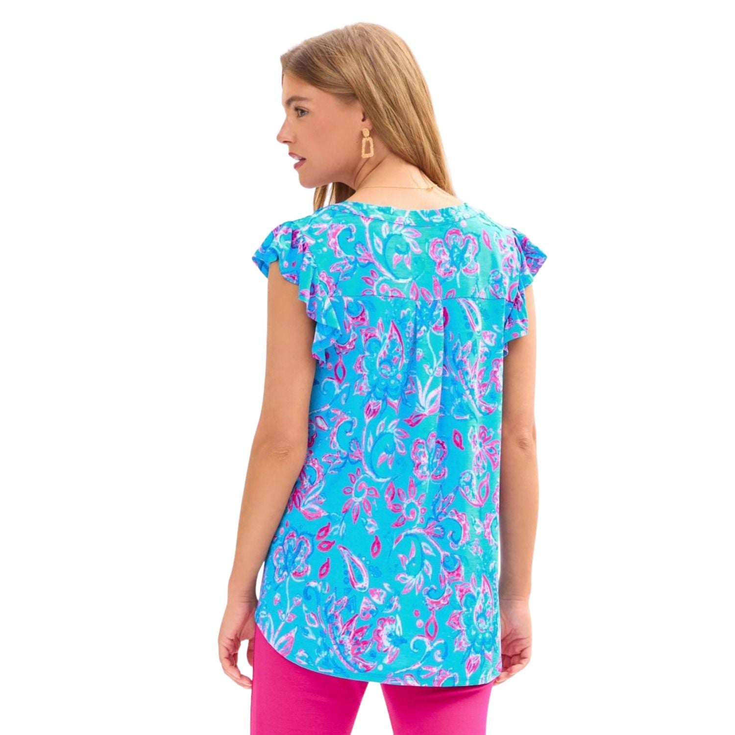 Dear Scarlett Womens Ruffle Lizzy Flutter Tank Top, Aqua