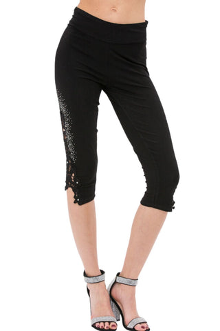 Vocal Womens Ribbed Long sleeve Top with Rhinestones and Laser Cut Details