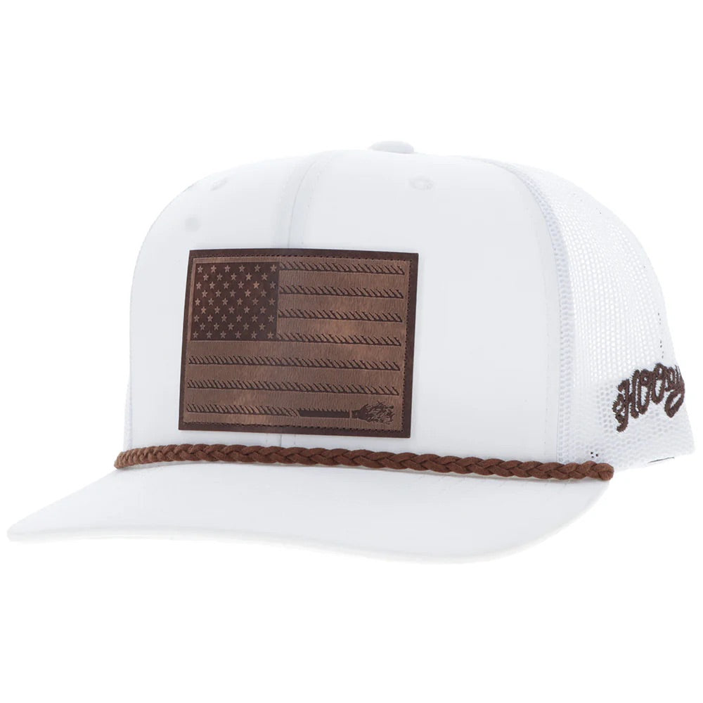 Hooey Mens Liberty Roper Adjustable Snapback Cap Hat- White With Leather Patch