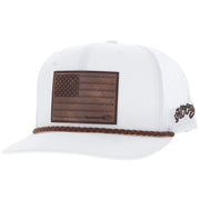 Hooey Mens Liberty Roper Adjustable Snapback Cap Hat- White With Leather Patch