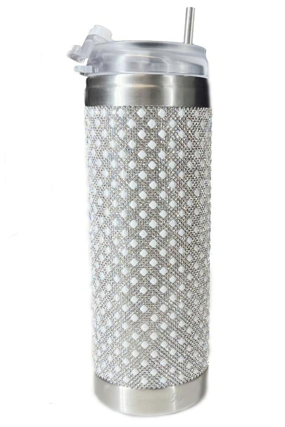 Jacqueline Kent Rhinestone Bling Tumbler, 20 oz Cup with Clear Lid, Straw and a Gift Bag