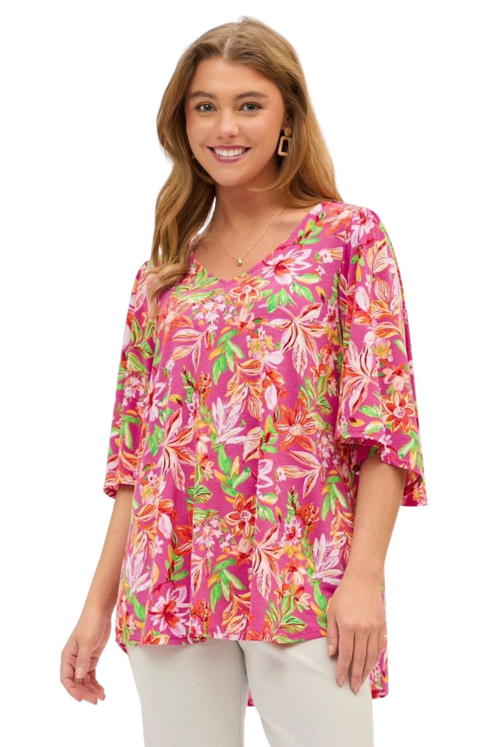 Dear Scarlett Womens V-Neck Half Sleeve Cali Blouse