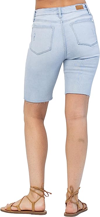 Judy Blue Womens Destroyed Bermuda Distressed Denim Shorts