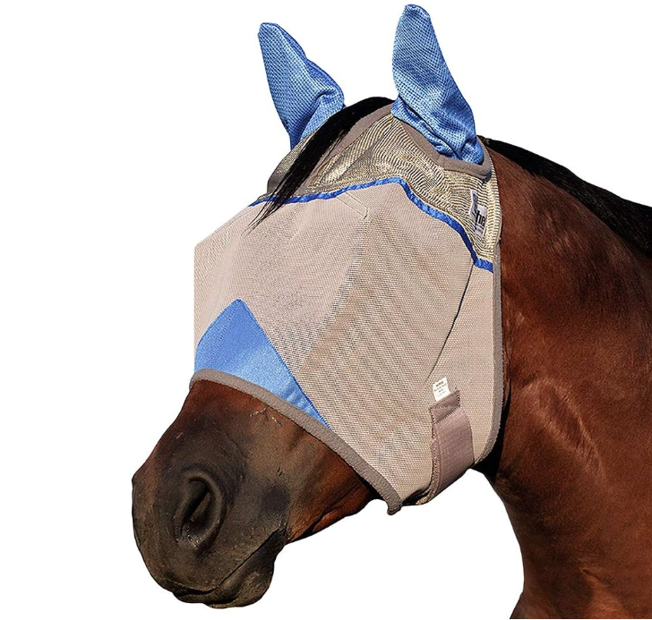 Cashel Crusader Horse Fly Mask, Standard with Ears, Military Support, Blue