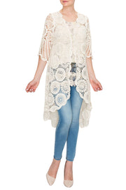 Origami Womens All Crochet High-Low Cardigan, Natural