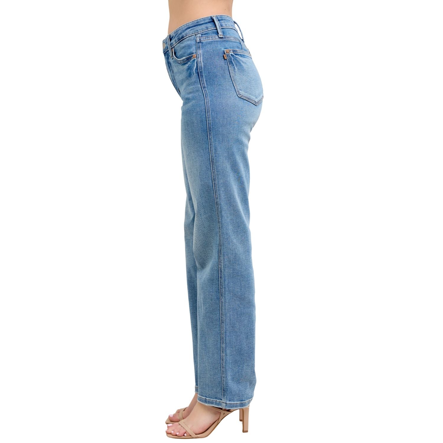 Judy Blue Womens Petite Tummy Control Vintage Wash Straight Jeans