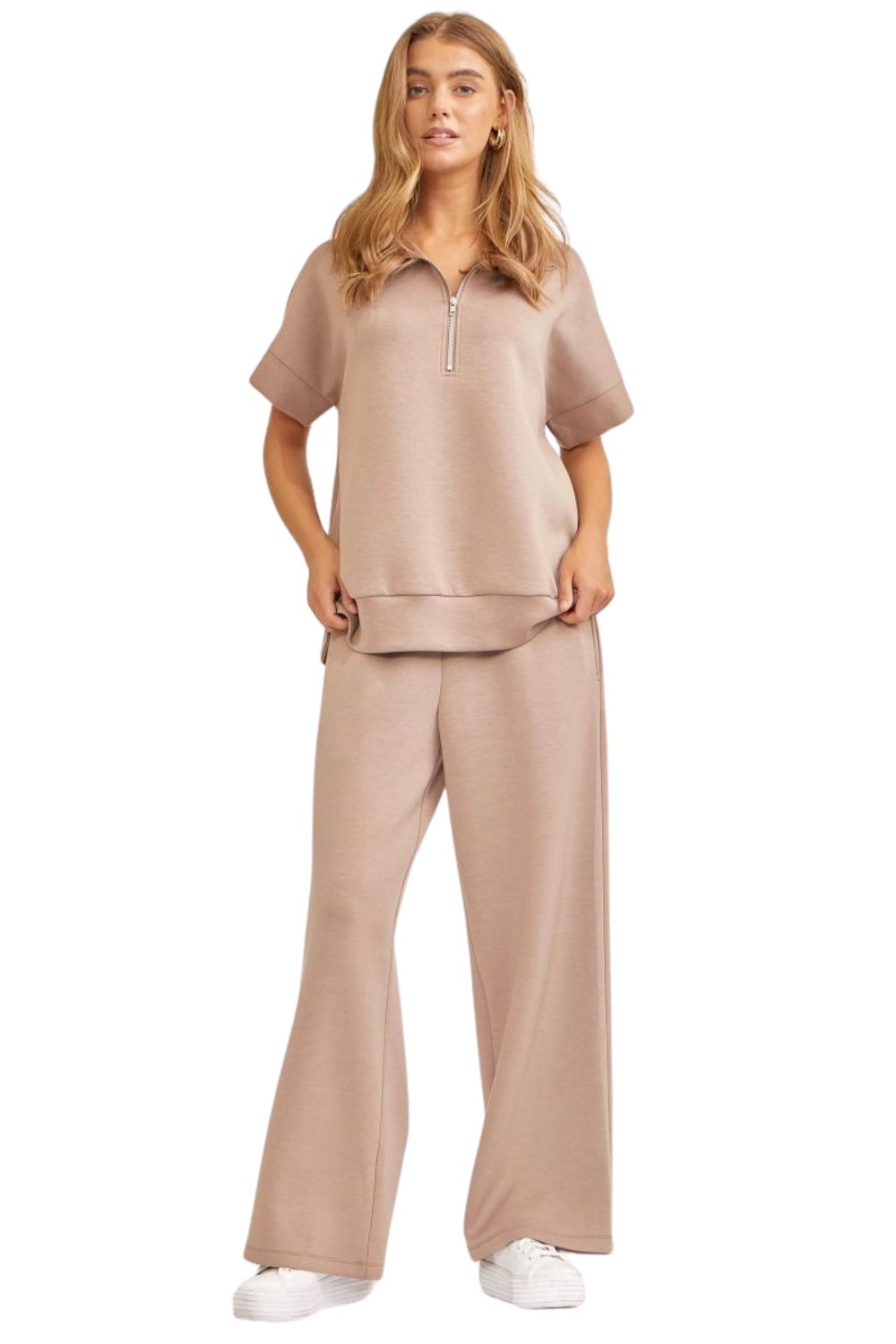 Dear Scarlett Womens Catalina Dolman Sleeve Top & Pants Travel Set, Cappuccino