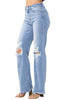 Judy Blue Womens High Waist Destroyed Knees 90's Straight Fit Jeans