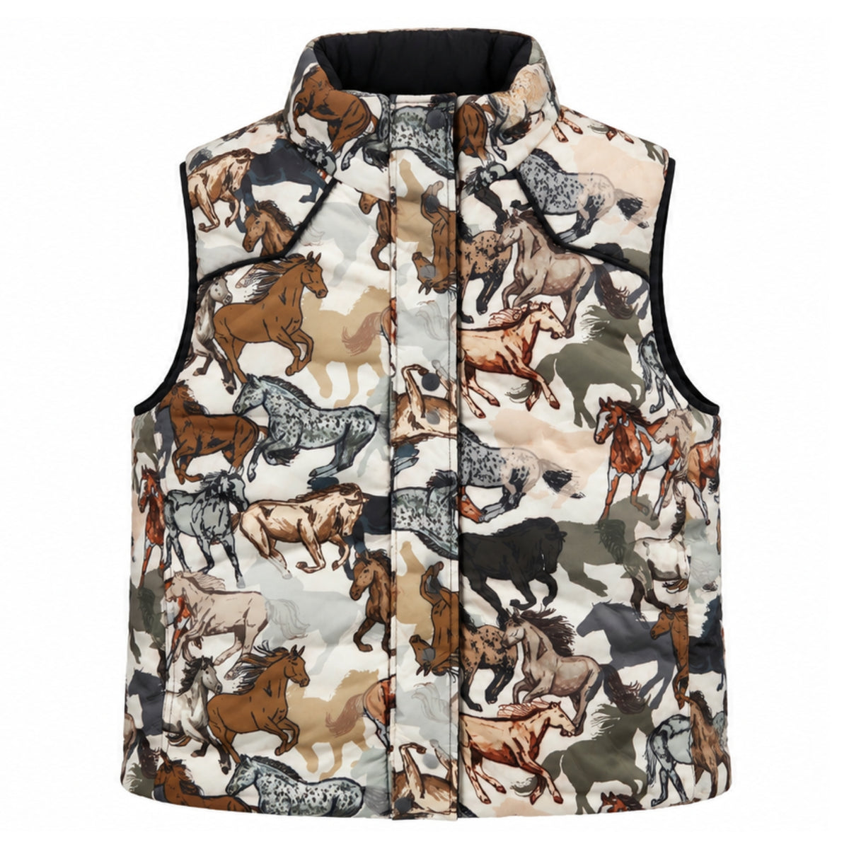Hooey Women's Cassidy Quilted Reversible Vest, Dark Charcoal/Horse Print