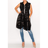 Origami Women's Black Denim Jacket Vest with Lace Duster