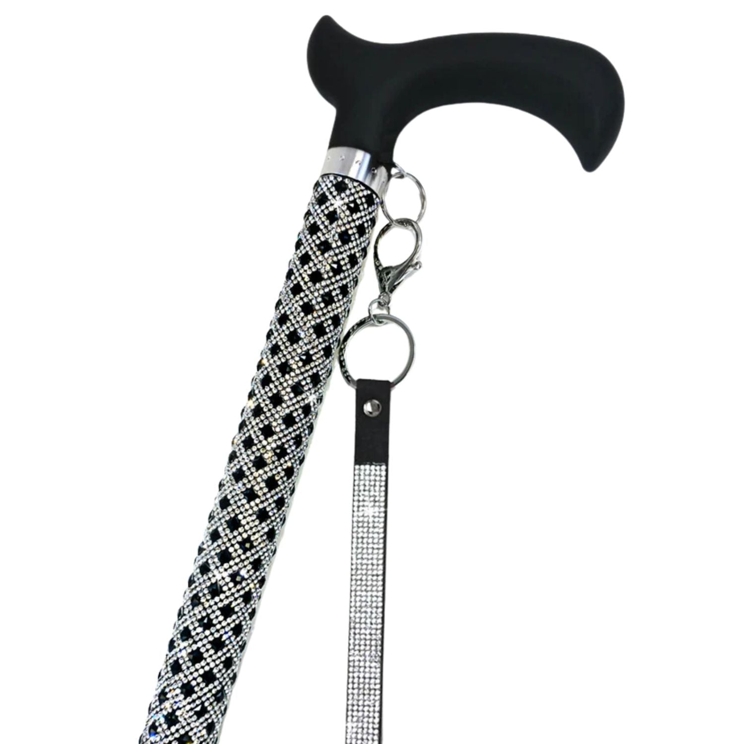 Jacqueline Kent Adjustable Crystal Rhinestone Fashion Walking Cane, Silver Black