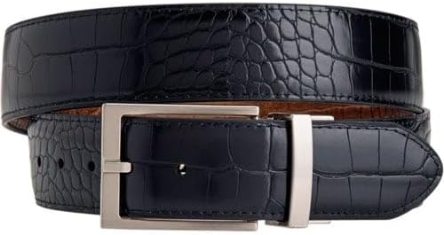 Greg Norman Mens Reversible Croco Print Leather Golf Belt, Tan/Black