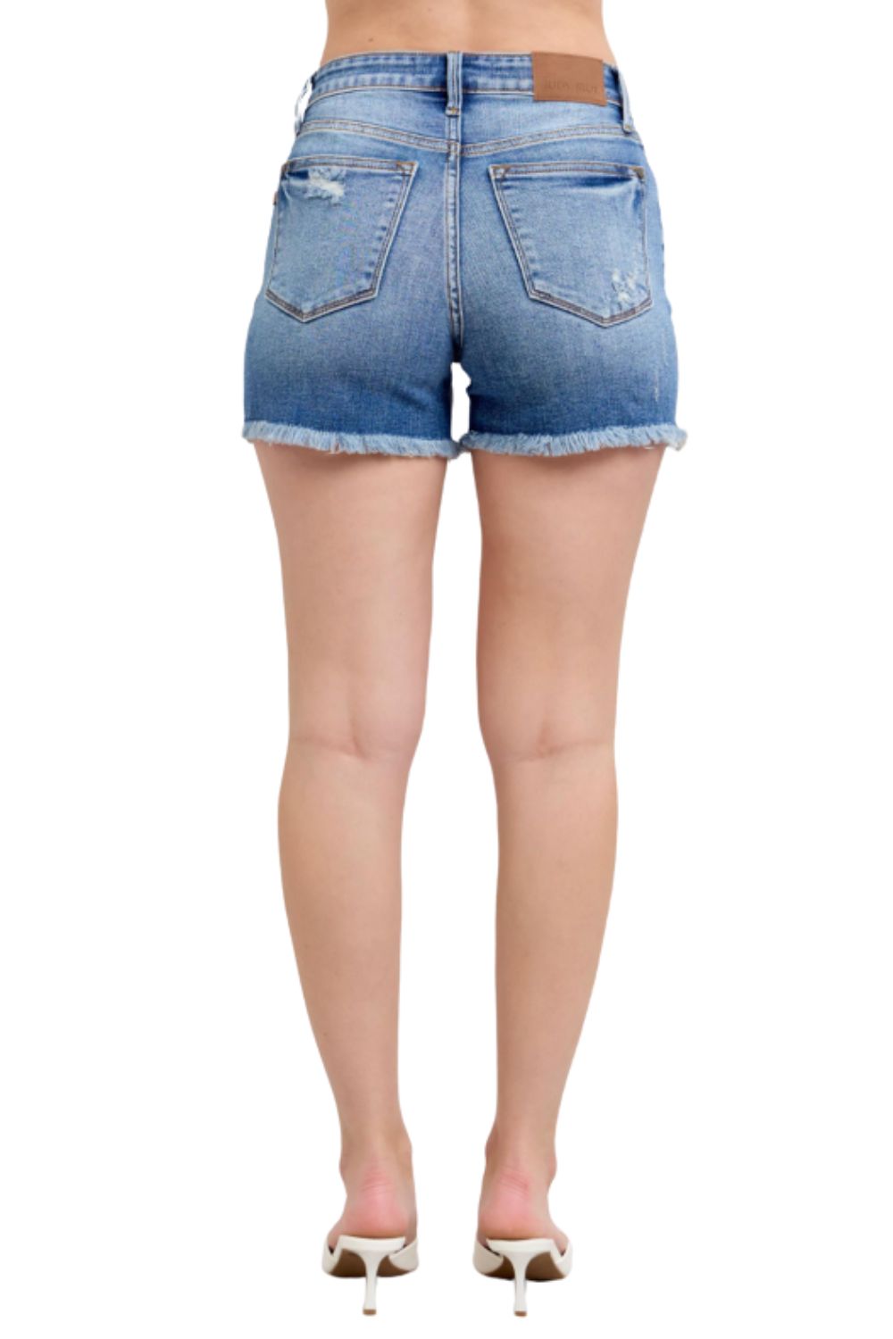 Judy Blue Womens High Waist Fray Hem Vintage Wash Denim Shorts