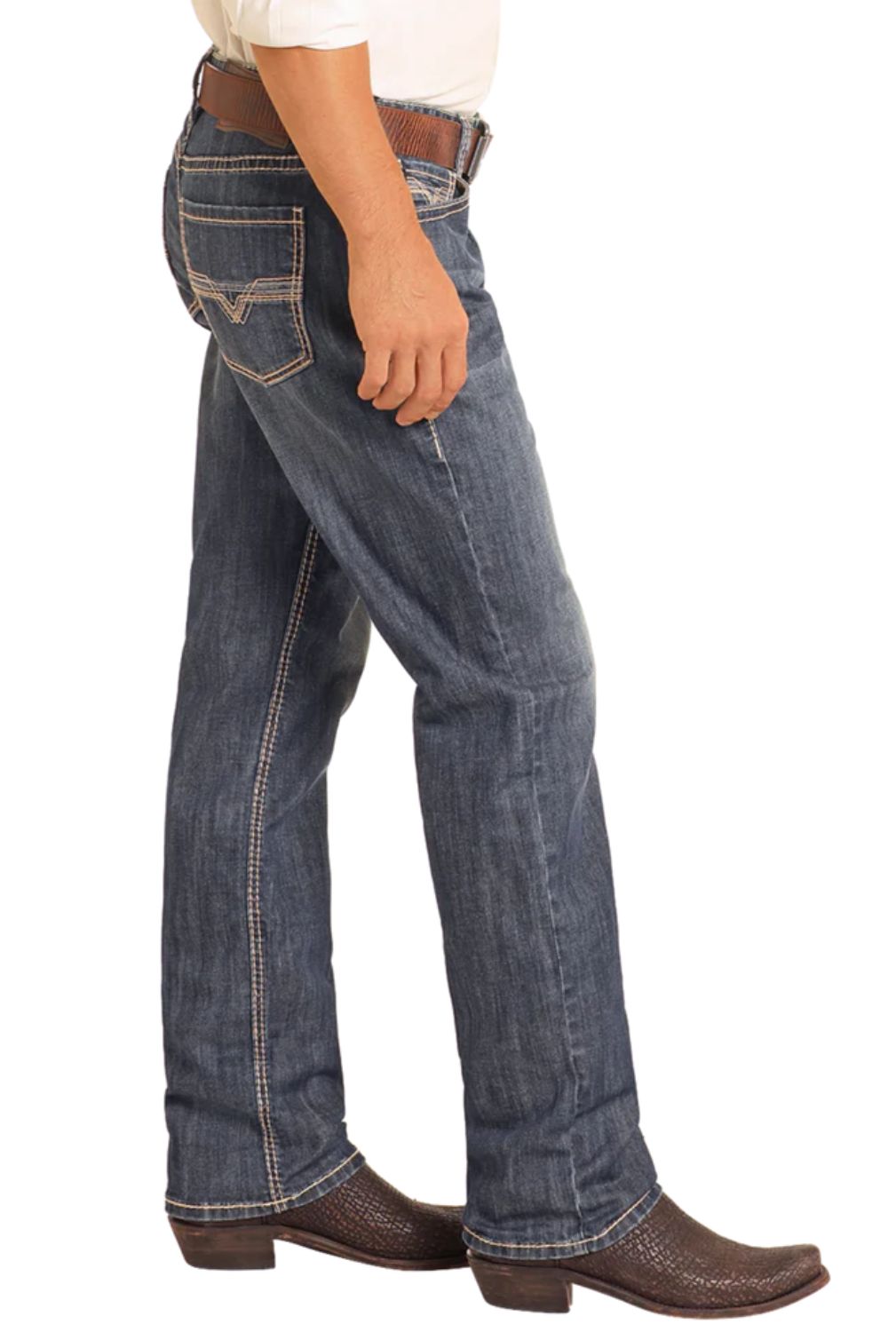 Rock & Roll Denim Mens Relaxed Fit Small V Stackable Bootcut Jeans