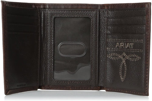 Ariat Mens Crazy Horse Embroidered Logo Trifold Wallet