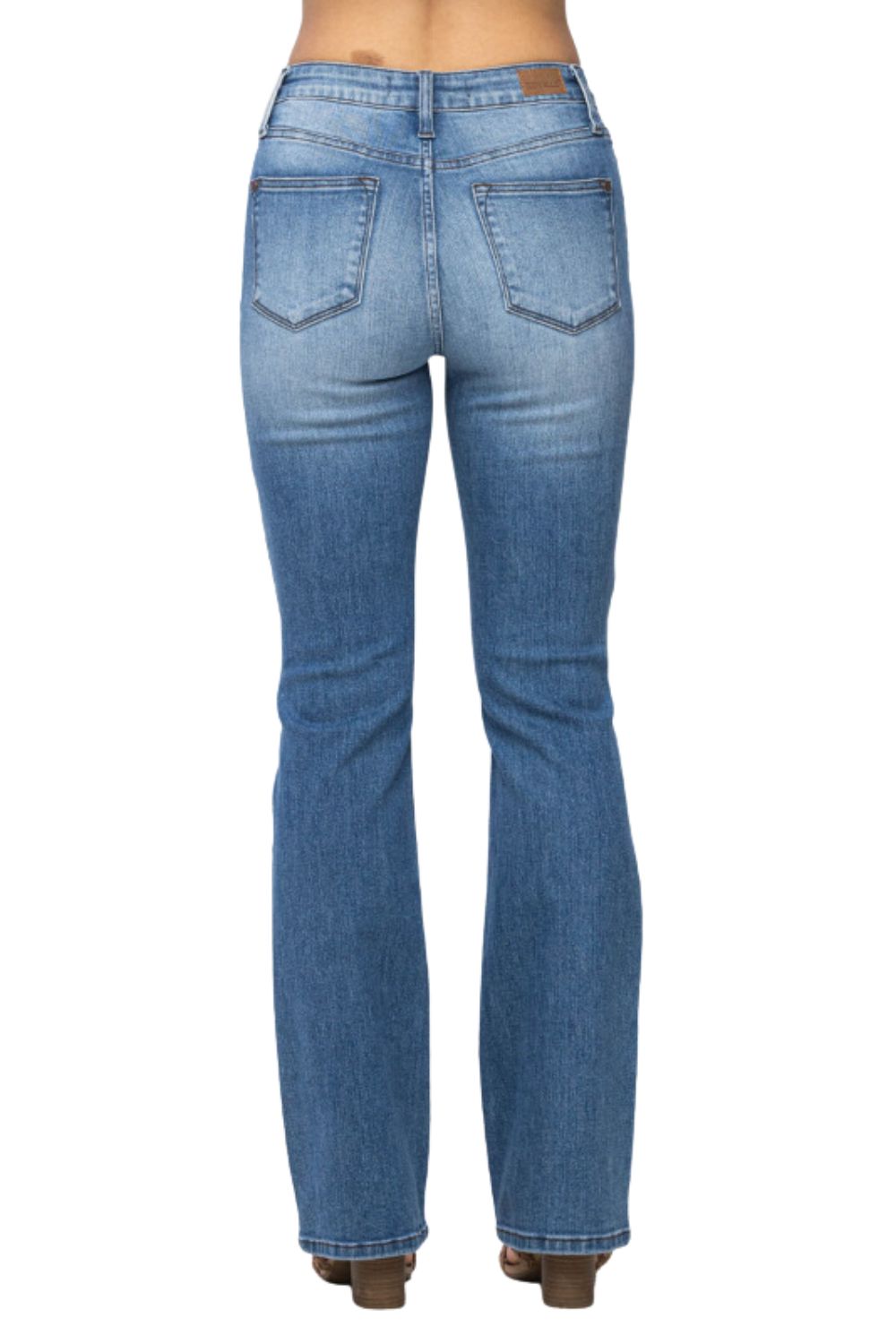 Judy Blue Womens Mid Rise Plaid Patch Bootcut Jeans