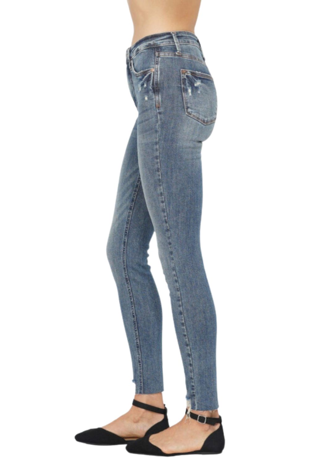 Judy Blue Womens High Waist Tummy Control Destroyed Hem Skinny Jeans