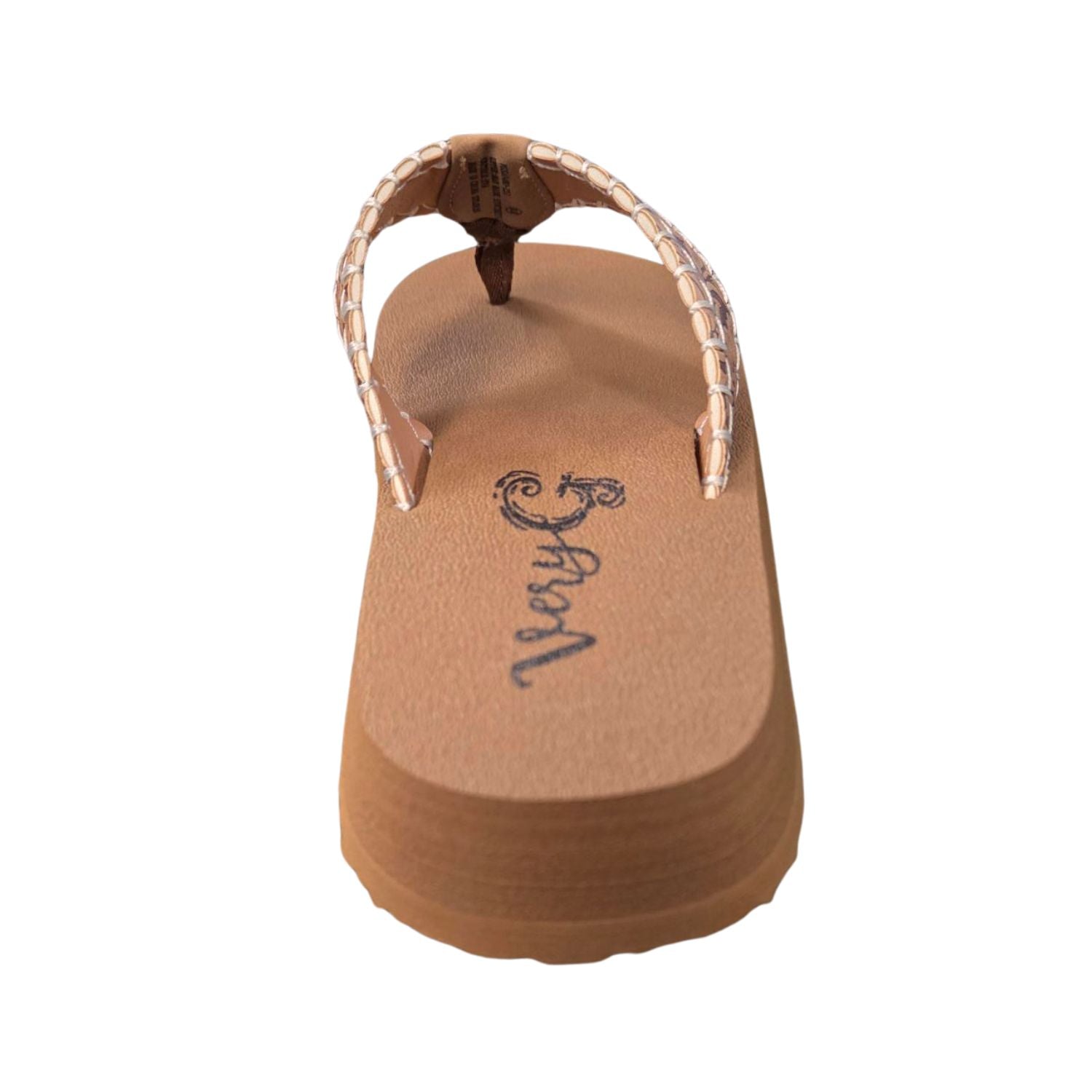 Very G Womens Pamela Western Floral Embossed Leather Strap Flip Flops - Tan