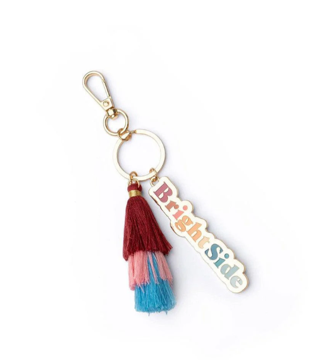 Olivia Moss Brightside Keychain, Playful Phrase and Colorful Tiered Tassel Charm