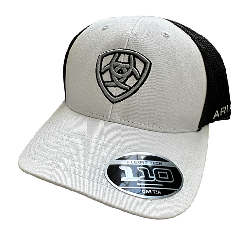 Ariat Mens Baseball Cap, 110 FlexFit Tech Adjustable Snapback Hat, White & Black