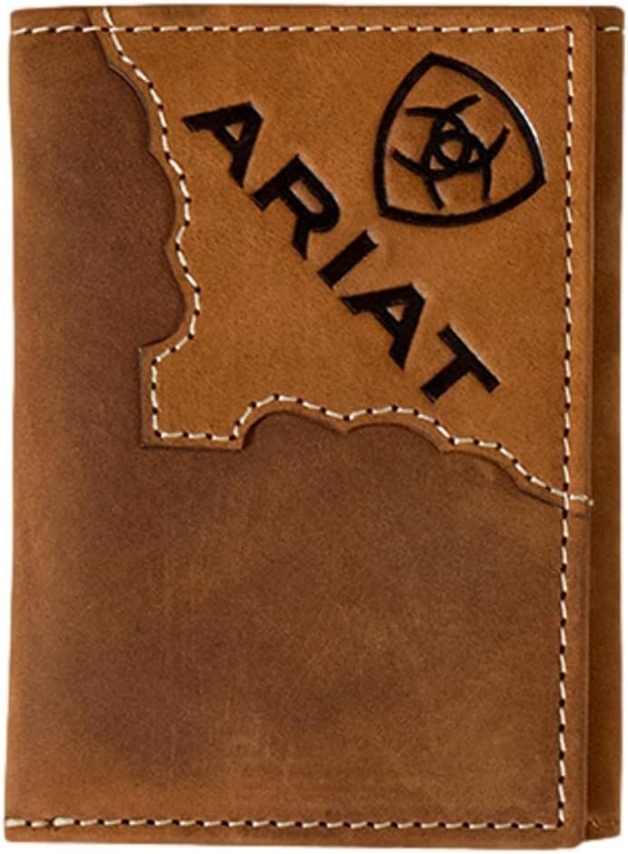 Ariat Mens Two Tone Leather Overlay Logo Trifold Wallet