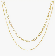 3 Souls Company, 2 Layer Paperclip Necklace in 18K Gold over Stainless Steel
