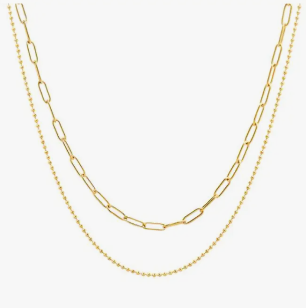 3 Souls Company, 2 Layer Paperclip Necklace in 18K Gold over Stainless Steel