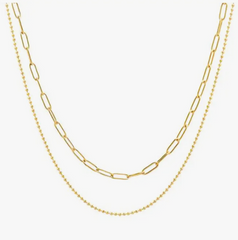 3 Souls Company, 2 Layer Paperclip Necklace in 18K Gold over Stainless Steel