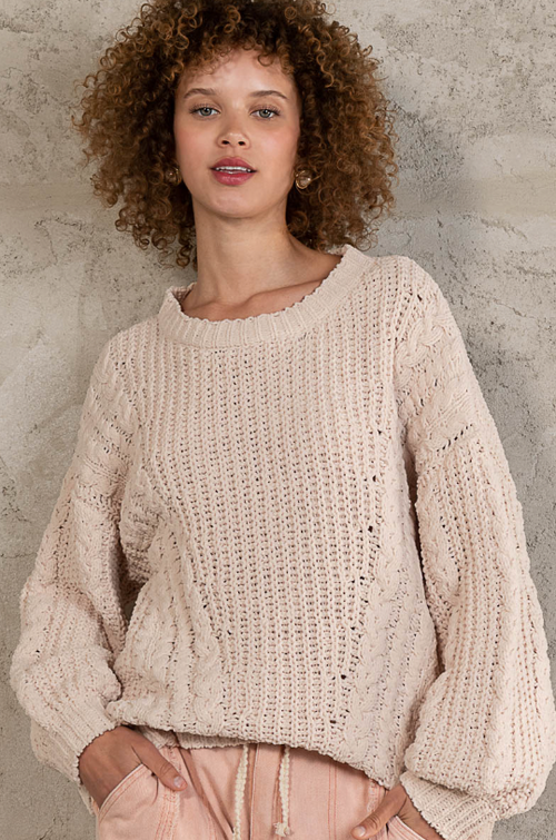 POL Clothing Women's Oversized Cable Knit Chenille Sweater